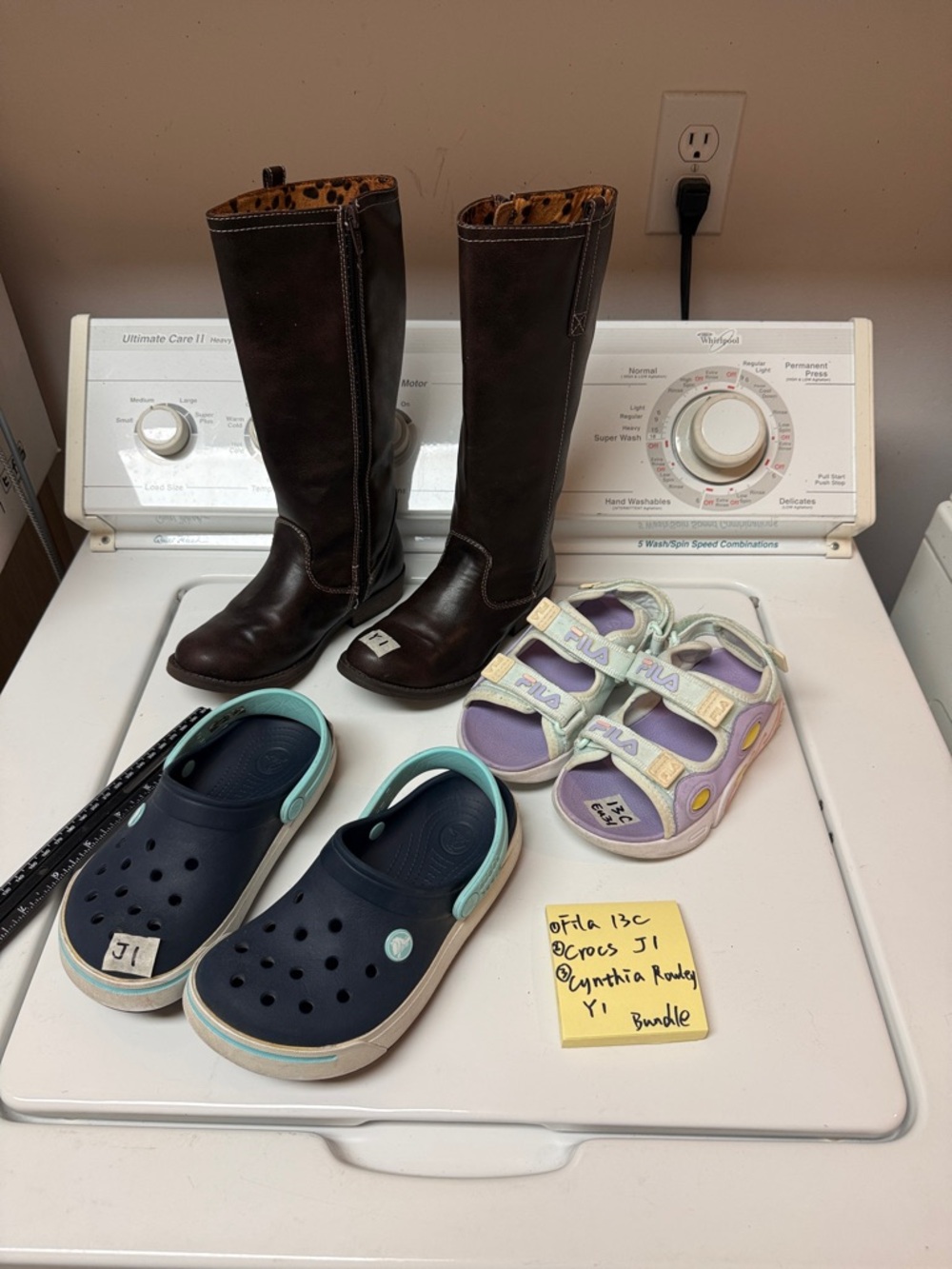 3 pairs Kids shoes 13C to J1 bundle youth Fila brown Tall Boots girls